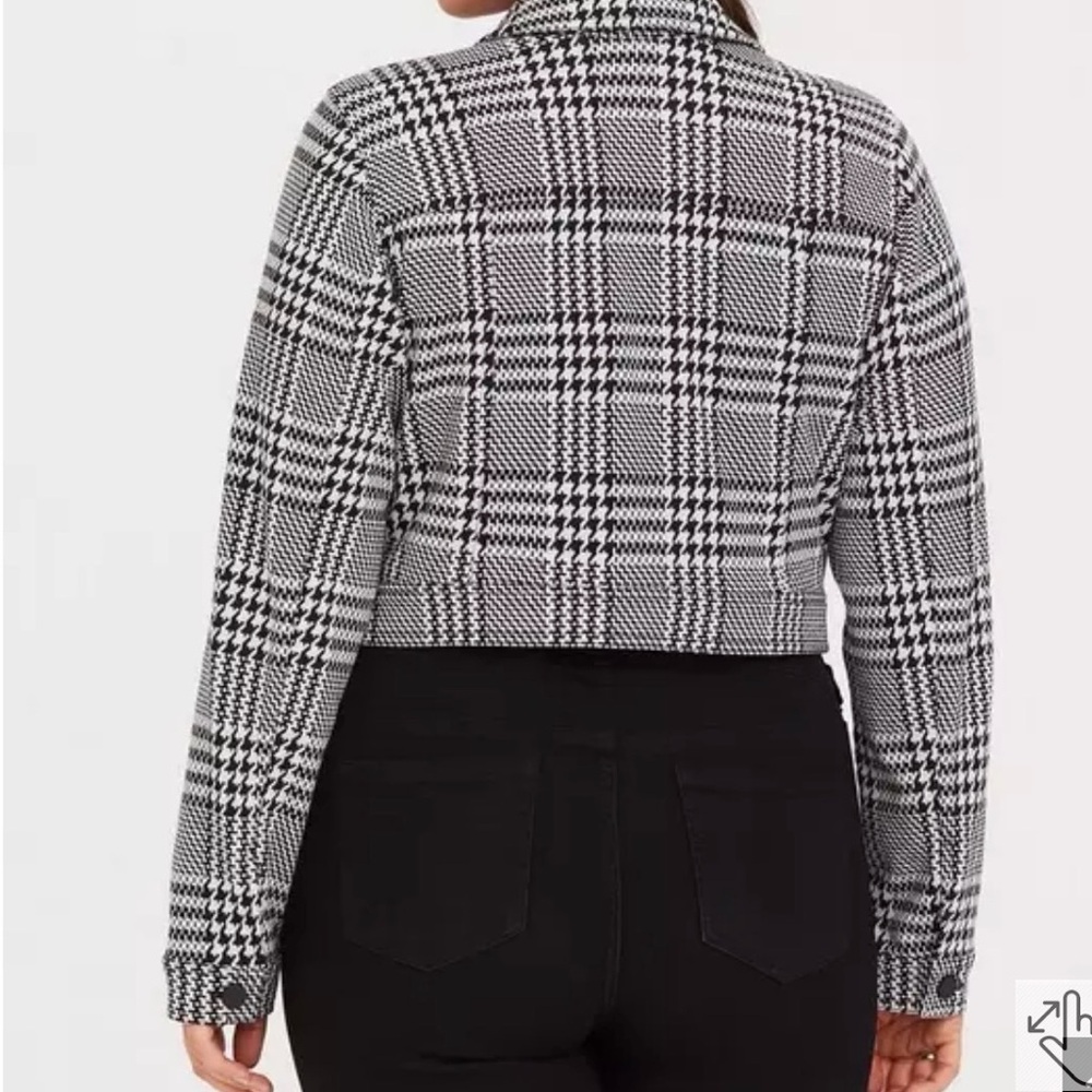 NWT Torrid Dressy Trucker Plaid Jacket Black White 3 3X Houndstooth Button Crop - Picture 7 of 7
